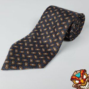 Barneys New York Italian Necktie Silk Geometric Gray Brown On Charcoal NEW